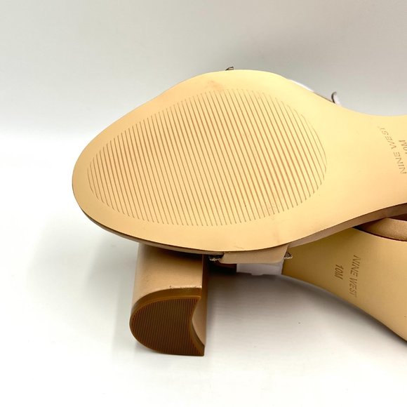 Nine West Size 10 Beige Nude Natural Tan Leather Block Heels Sandals Shoes - Picture 10 of 14